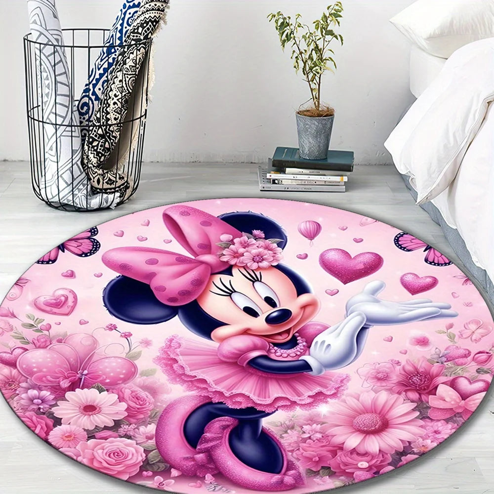 MINISO DISNEY Minnie and Butterfly Carpet Rug Suitable for Reading Room Game Room Living Room and Coffee Shop Printed Round Rug