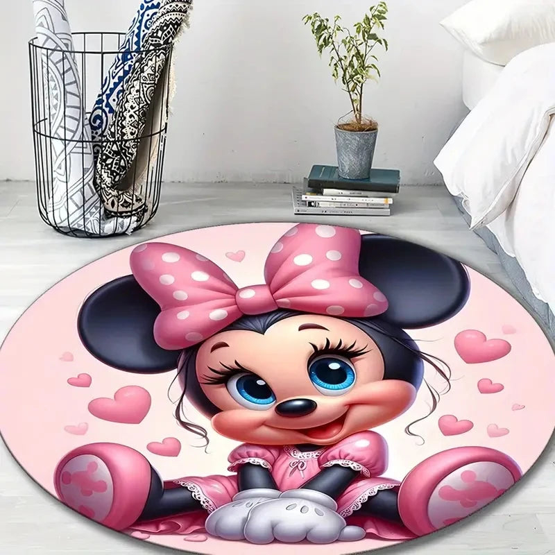 MINISO DISNEY Minnie and Butterfly Carpet Rug Suitable for Reading Room Game Room Living Room and Coffee Shop Printed Round Rug