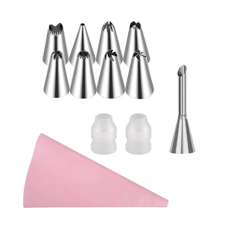 Ensemble de poches à douille et d'embouts en silicone Kit de décoration de gâteau DIY avec buse en acier inoxydable Outil de cuisson de pâtisserie en silicone réutilisable