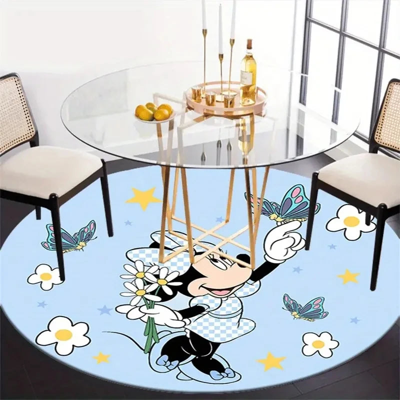 MINISO DISNEY Minnie and Butterfly Carpet Rug Suitable for Reading Room Game Room Living Room and Coffee Shop Printed Round Rug