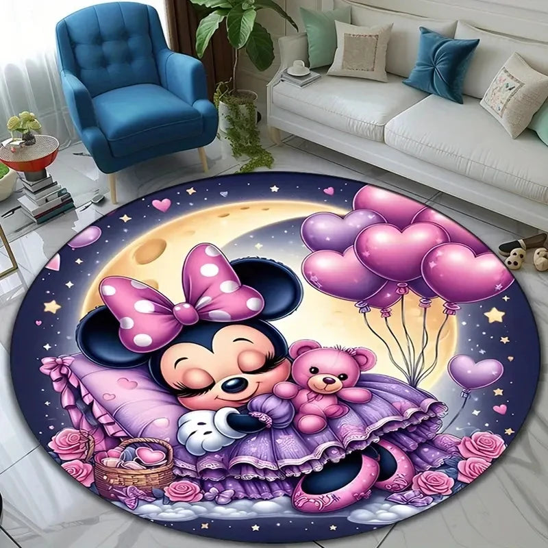 MINISO DISNEY Minnie and Butterfly Carpet Rug Suitable for Reading Room Game Room Living Room and Coffee Shop Printed Round Rug