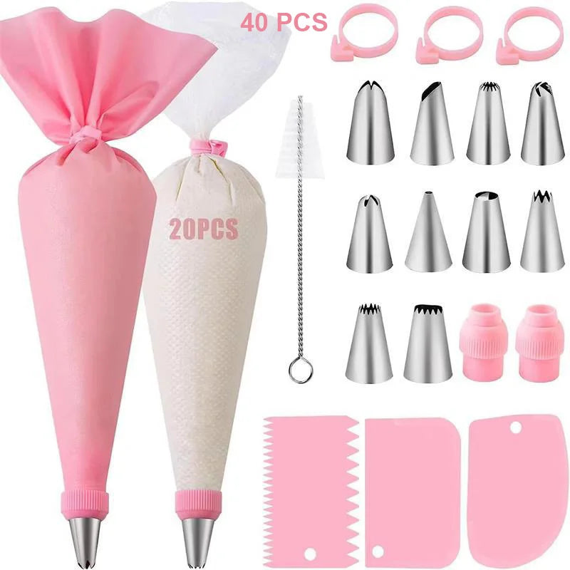 Ensemble de poches à douille et d'embouts en silicone Kit de décoration de gâteau DIY avec buse en acier inoxydable Outil de cuisson de pâtisserie en silicone réutilisable