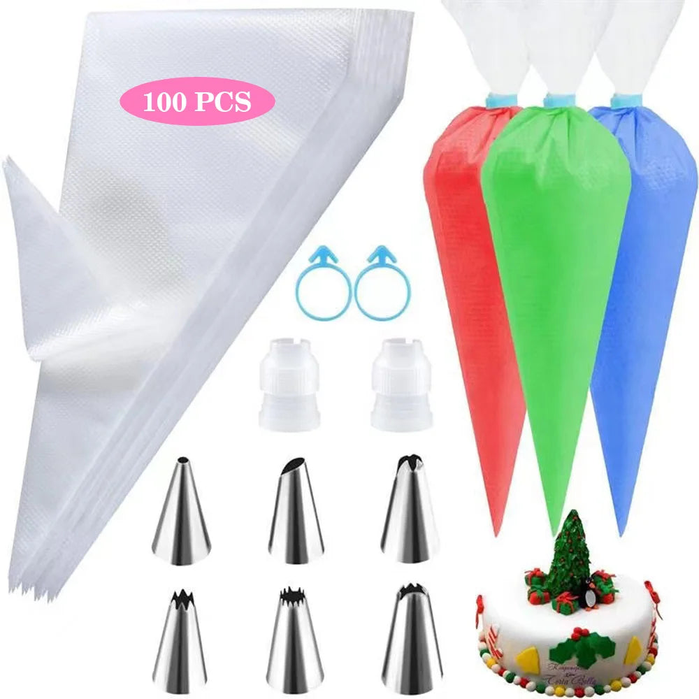 Ensemble de poches à douille et d'embouts en silicone Kit de décoration de gâteau DIY avec buse en acier inoxydable Outil de cuisson de pâtisserie en silicone réutilisable