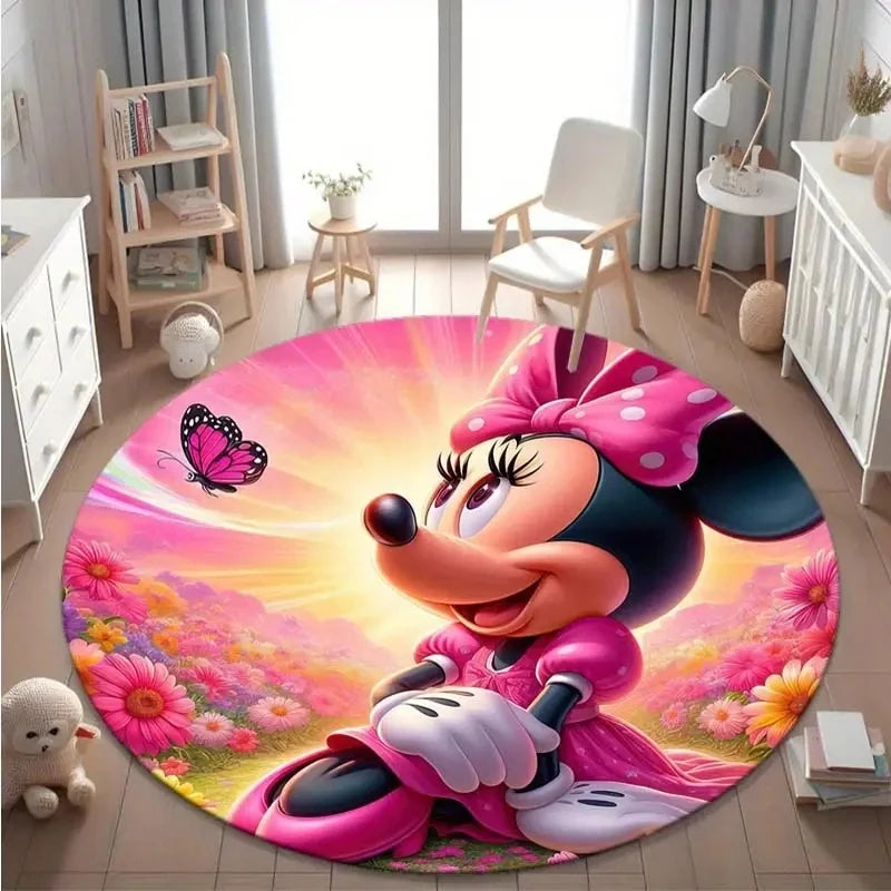 MINISO DISNEY Minnie and Butterfly Carpet Rug Suitable for Reading Room Game Room Living Room and Coffee Shop Printed Round Rug